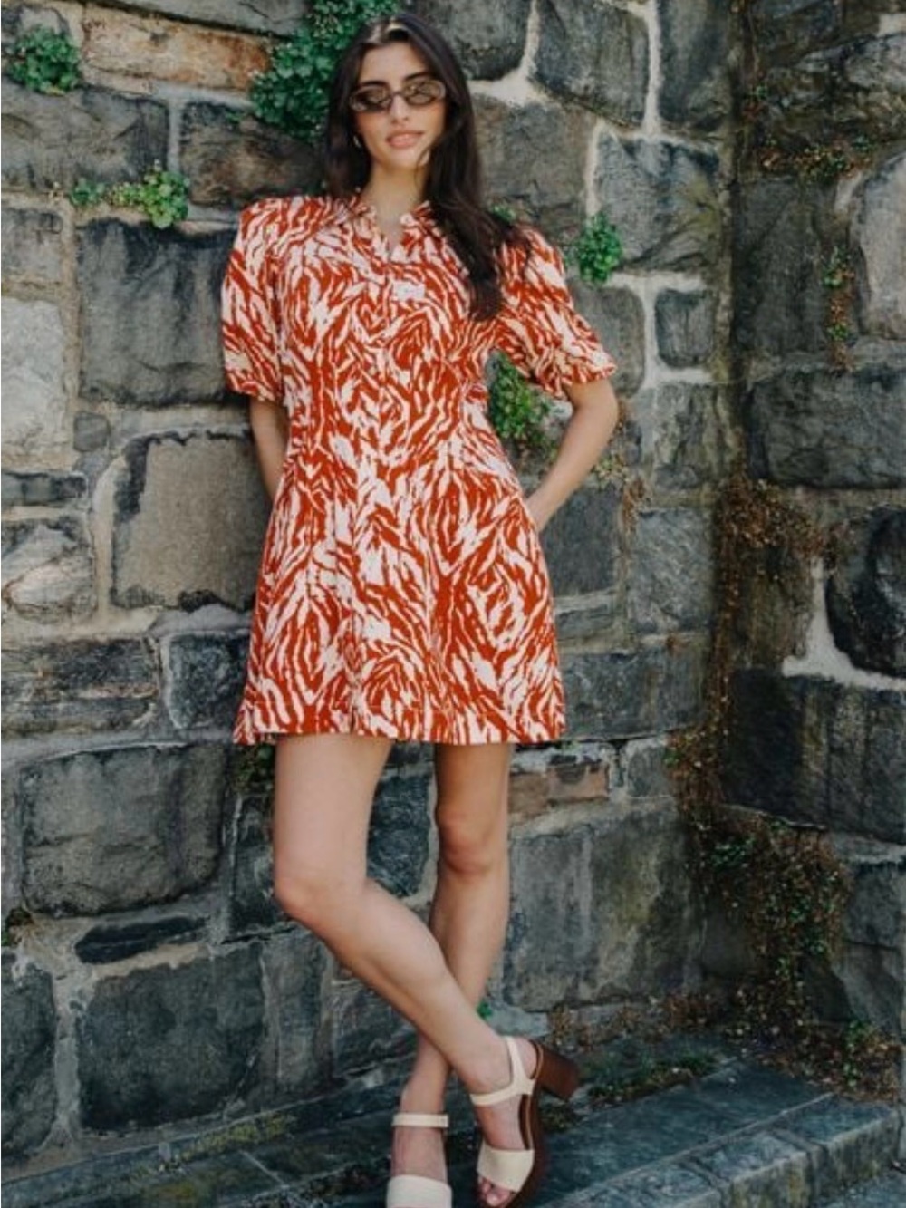 Love the Label Orange & Cream Marta Mini Dress Size Large